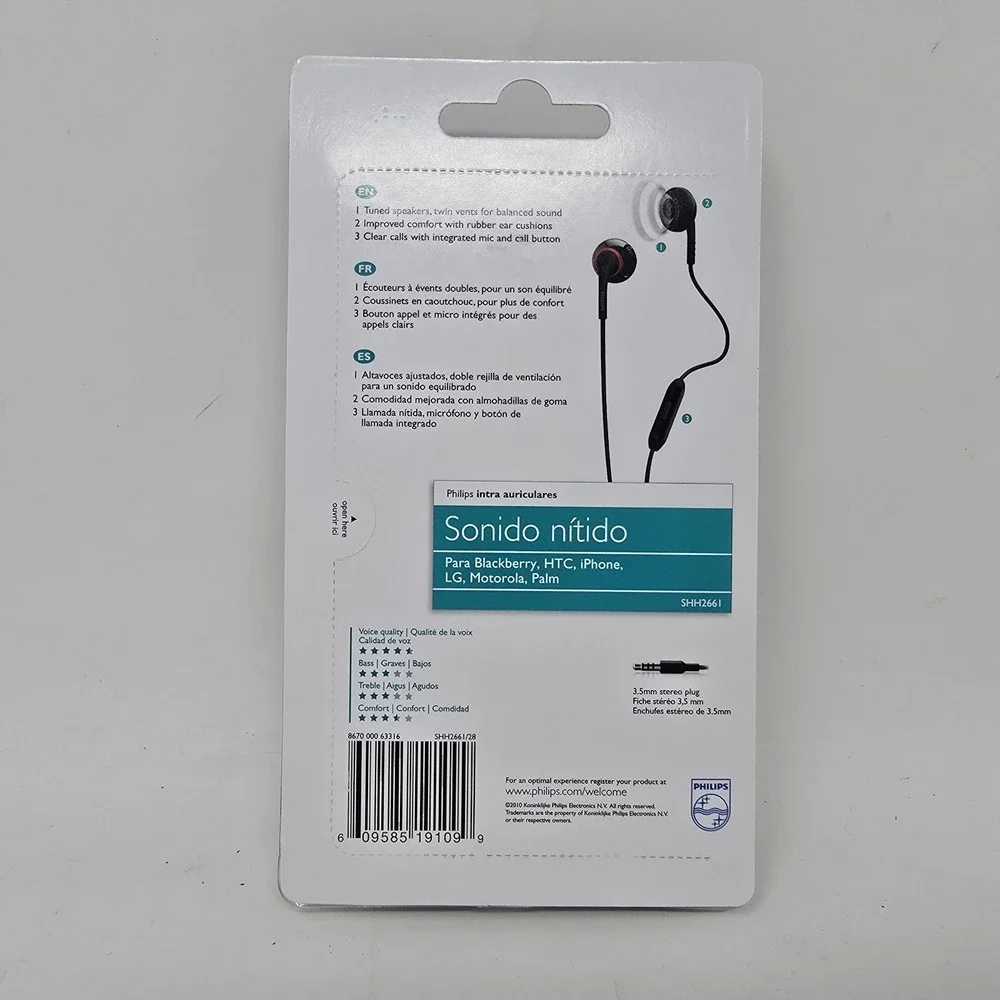 Philips In Ear Headset Headphones Mobile Phone Clear Sound‎ SHH2661 New